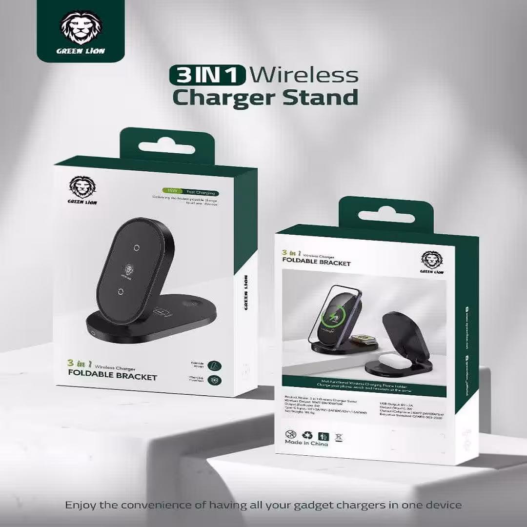 پایه شارژ وایرلس 3در1 براکت گرین Green 3in1 wireless charger stand