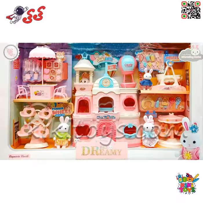 اسباب‌بازی خرگوش سیلوانیان با خانه قلعه‌ای، غرفه خوراکی و وسایل شهربازی رنگارنگ Sylvanian Families 6698