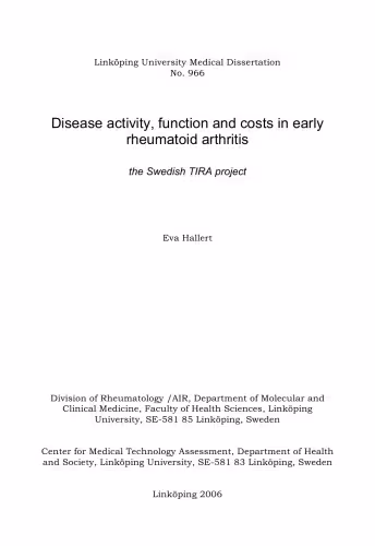 خرید و دانلود نسخه کامل کتاب Disease Activity Function and Costs in Early Rheumatoid Arthritis