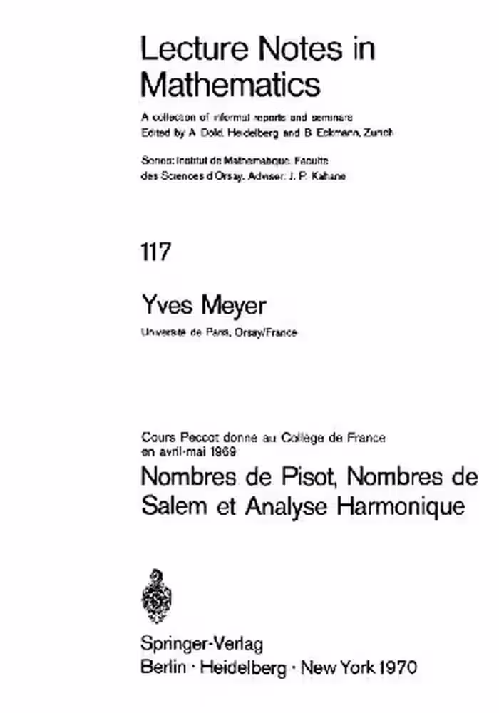 خرید و دانلود نسخه کامل کتاب Nombres de Pi sot, Nombres de Salem et Analyse Harmonique