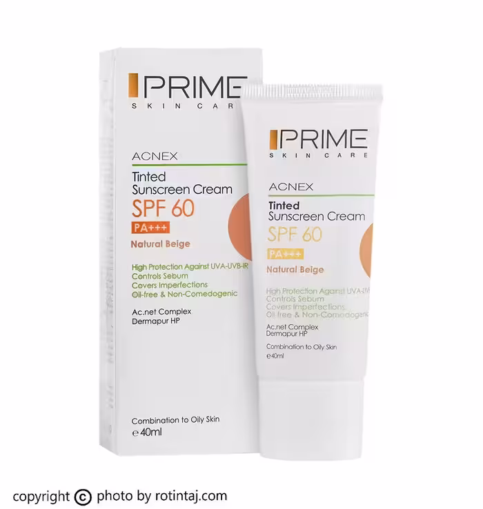 ضد آفتاب بژ طبیعی SPF60 فاقد چربی پرایم مناسب پوست مختلط تا چرب 40 میلی