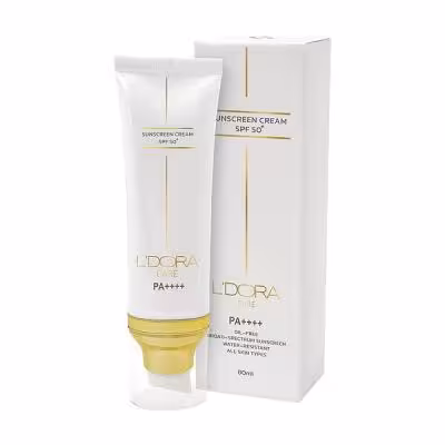کرم ضد آفتاب SPF50 بی رنگ مناسب انواع پوست لدورا کر 80 میلی لیتر