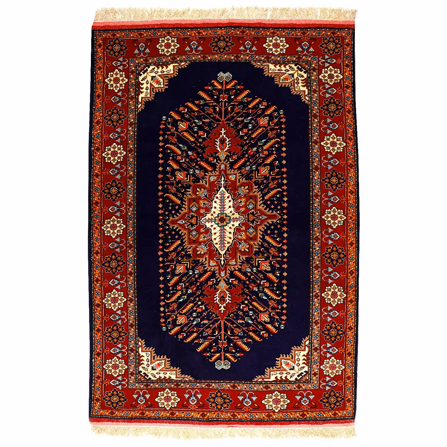 فرش عشایری دستبافت دو و نیم متری طرح لچک ترنچ