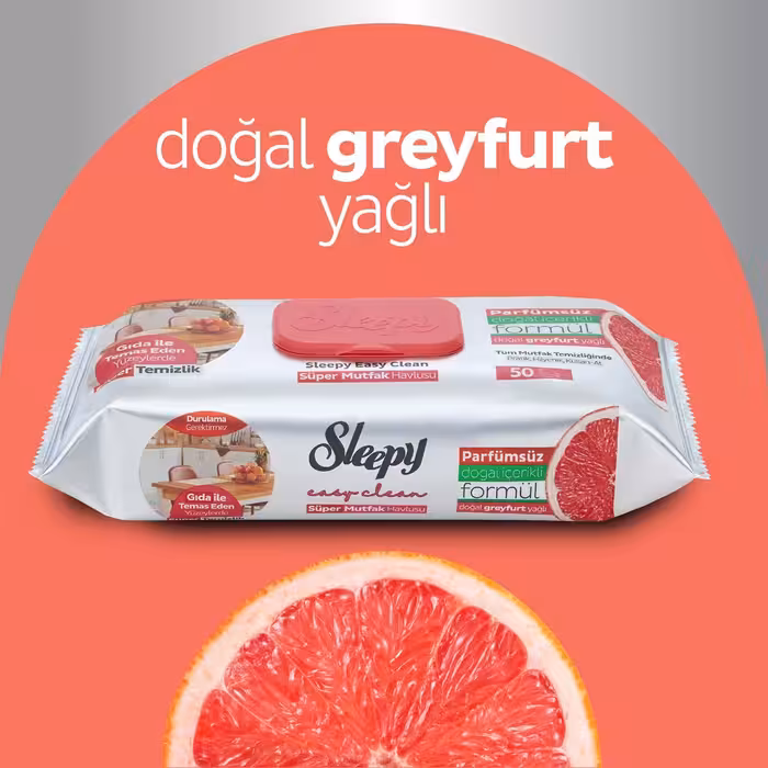 دستمال مرطوب چربی زدا اسلیپی مخصوص آشپزخانه و سطوح با رایحه گریپ فروت 50 عددی