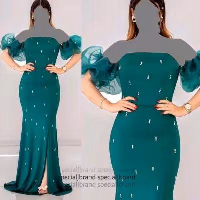 پیراهن مهمانی زنانه ساتن کش و ارگانزا مدل ماکسی مجلسی سلین