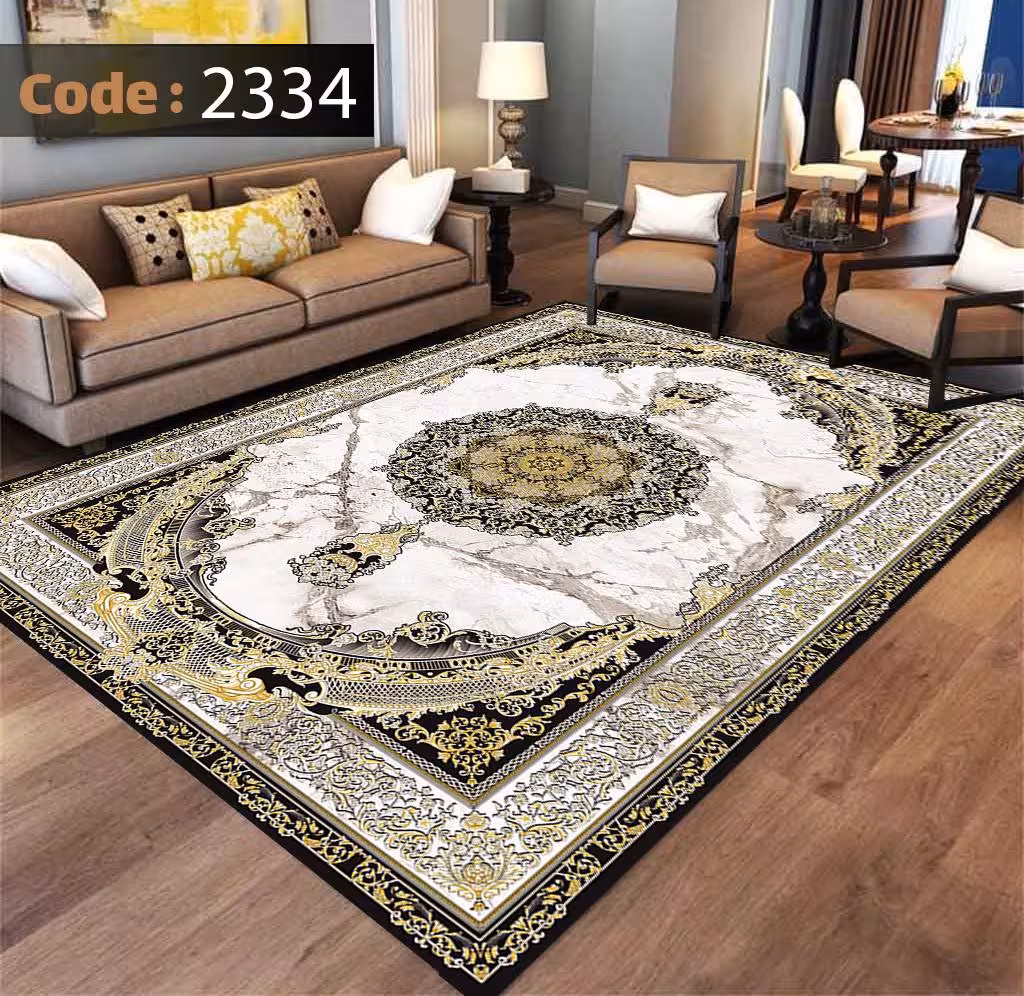 کاورفرش روفرشی دورکشدار گوشه لیفه ای طوسی کرم کد 2334