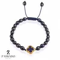 دستبند مرواری پرورشی و پلاک طلا طرح ونکلیف سنگ دار