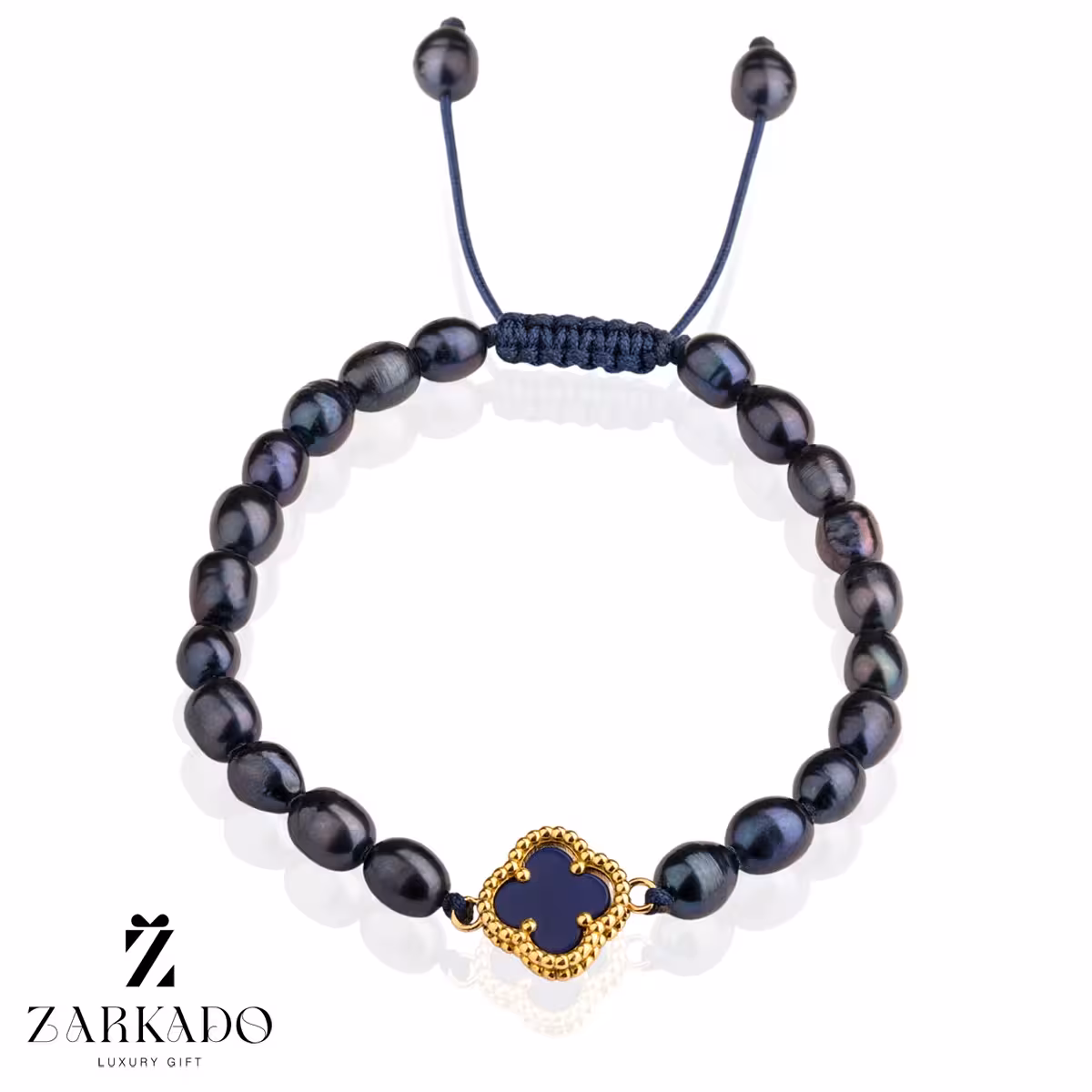 دستبند مرواری پرورشی و پلاک طلا طرح ونکلیف سنگ دار