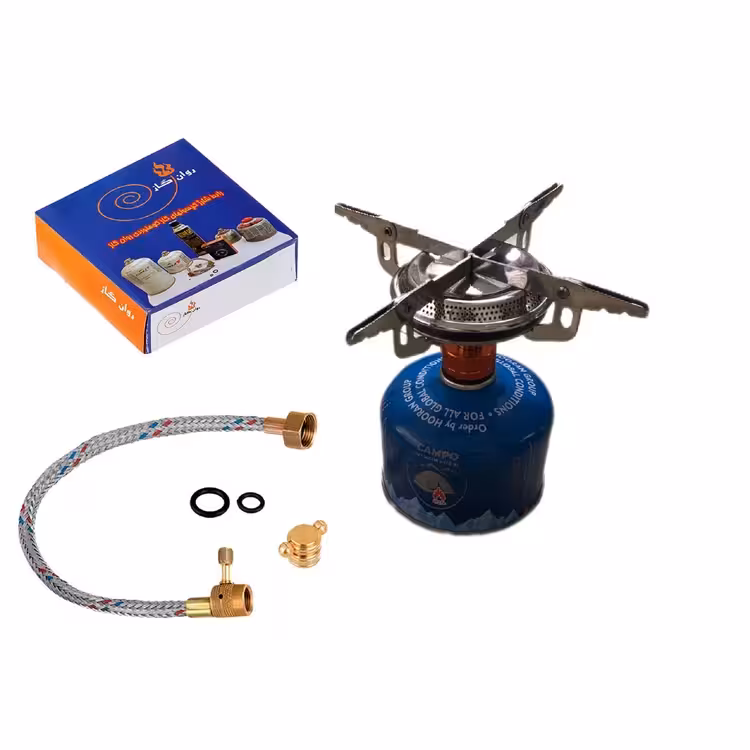 سرشعله سفری پهن به همراه کپسول 230 گرمی و رابط شارژ کپسول روان گاز