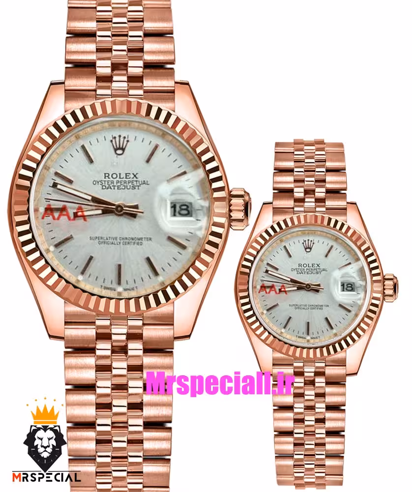 ساعت ست رولکس مردانه و زنانه مدل دیت جاست کوارتز رزگلد صفحه سفید 021190 ROLEX DATEJUST