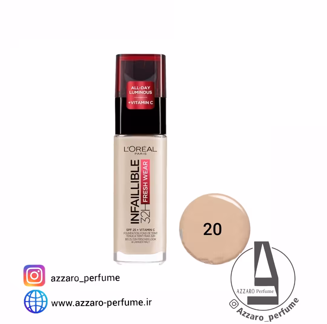 کرم پودر اینفالیبل 32 ساعته لورال شماره 20 حجم 30 میل