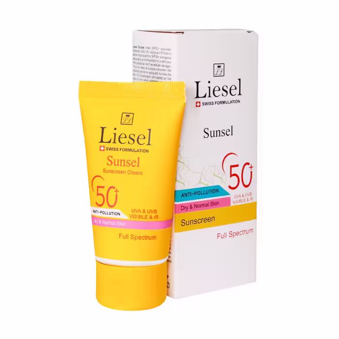 کرم ضدآفتاب SPF50 بی‌رنگ پوست خشک و نرمال لایسل 40 میلی‌لیتر Liesel