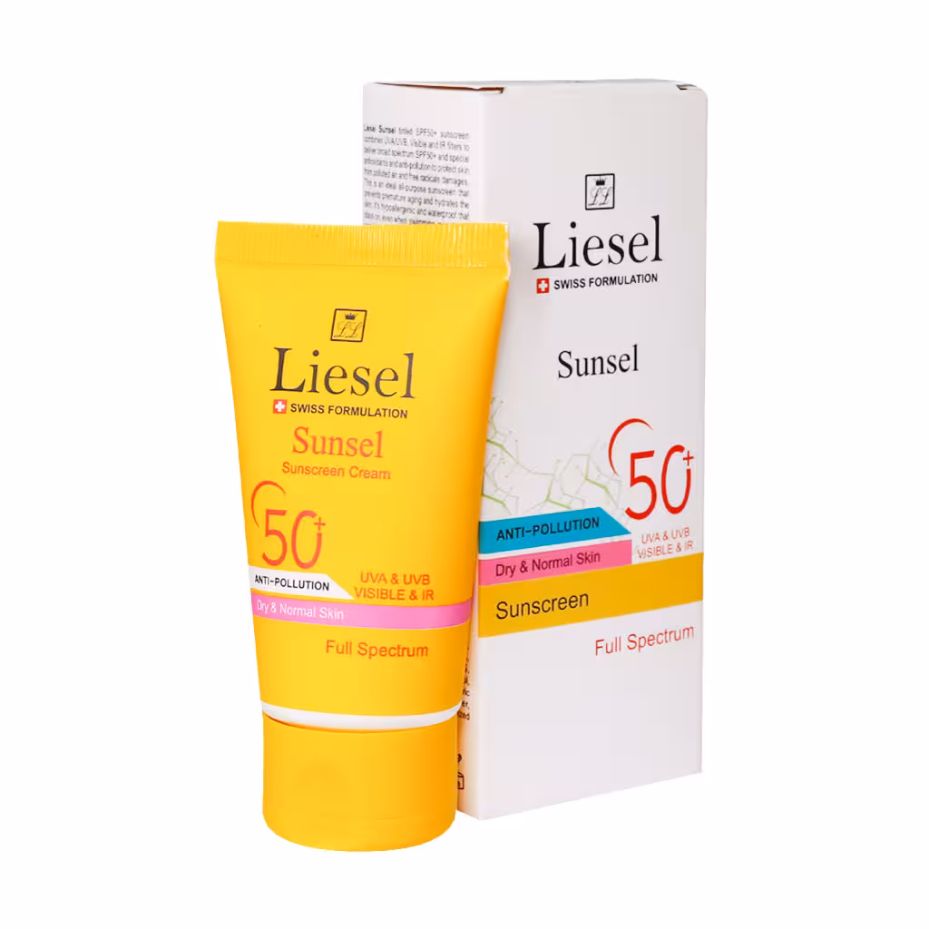 کرم ضدآفتاب SPF50 بی‌رنگ پوست خشک و نرمال لایسل 40 میلی‌لیتر Liesel