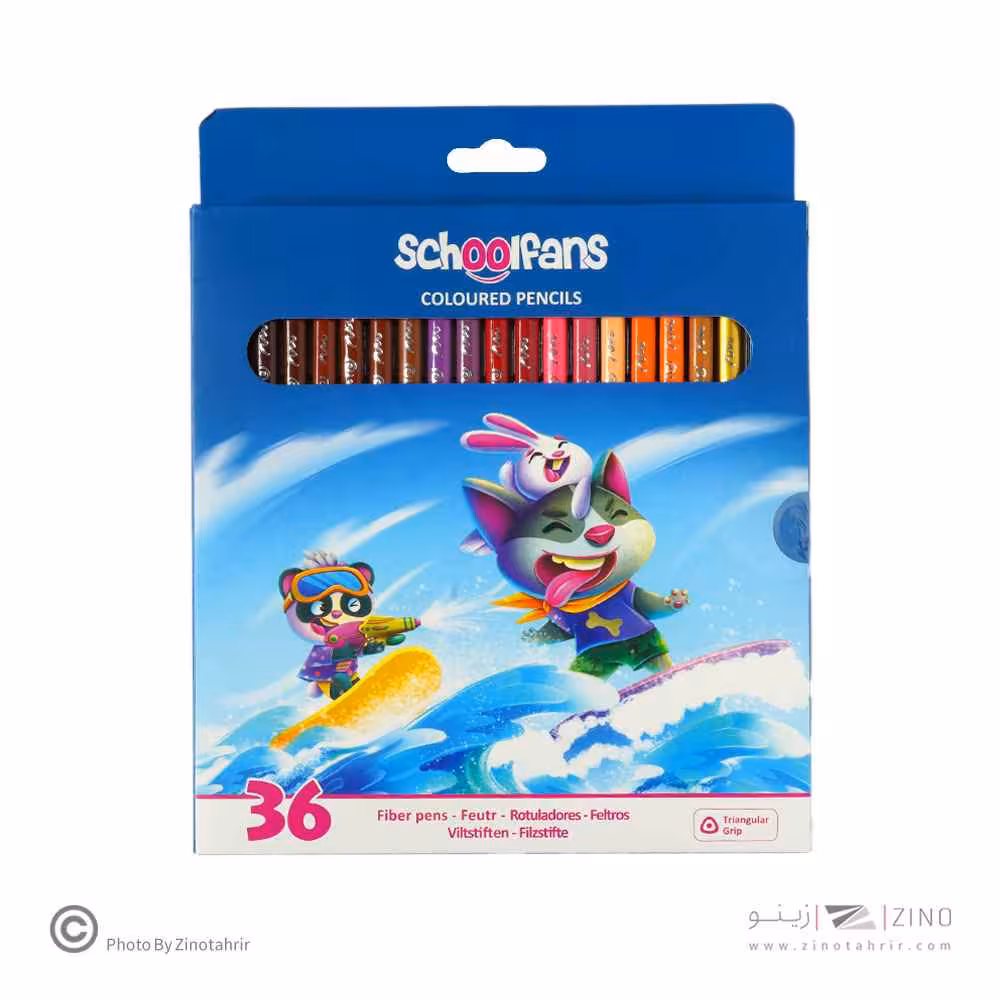 مدادرنگی36رنگ جعبه مقوایی سه گوش اسکول فنز کد92450