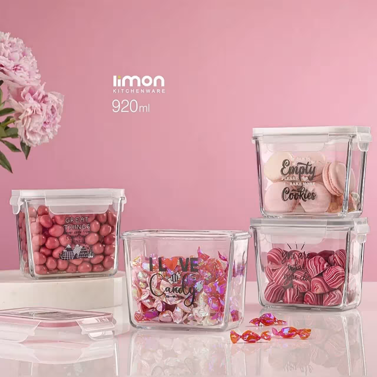 ظرف شیشه ای مستطیل 920 میلی لیتر چاپدار لیمون