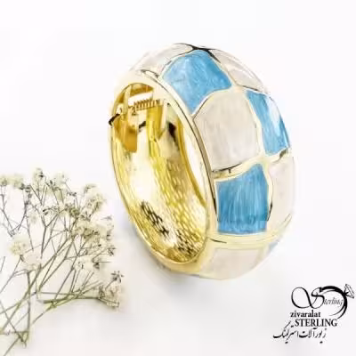 دستبند النگویی شطرنجی سفید آبی کد 18729