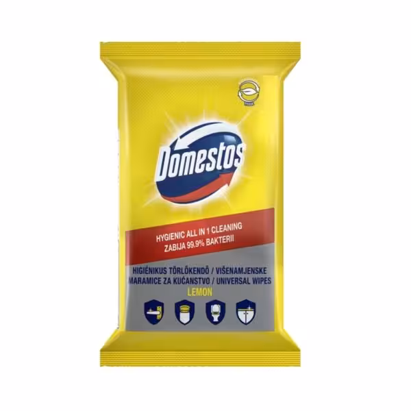 دستمال مرطوب پاک کننده سطوح دامستوس از بین برنده 99/9 درصد باکتری ها تعداد داخل بسته 60 عدد رایحه لیمو ساخت ایتالیا