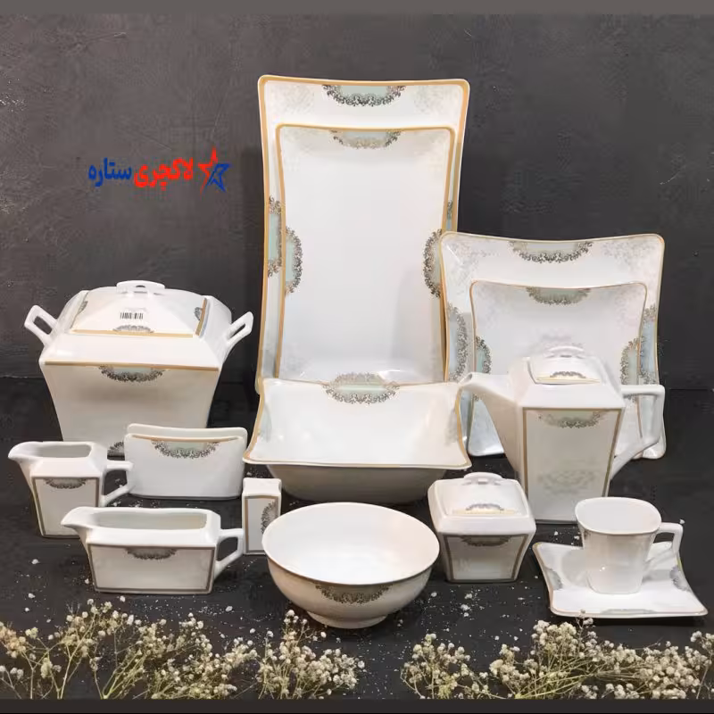 سرویس غذاخوری 30 پارچه 6 نفره درسا چینی پارس کد2117 رنگ فیروزه ای