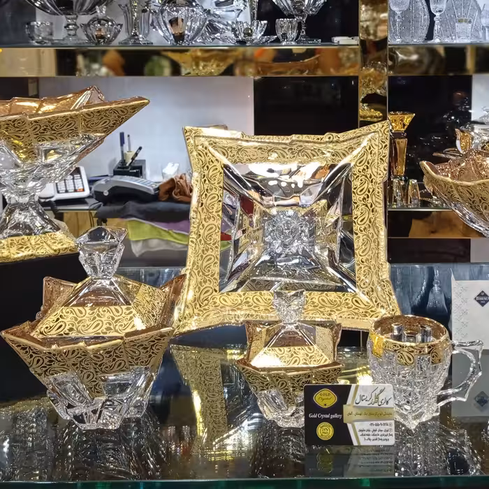 ست کریستال سیدنی طلاکوب اصل چک .. پذیرایی ، عصرانه خوری ، رو میزی 11 پارچه اورجینال بوهمیا (پس کرایه)