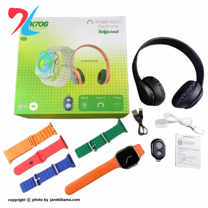 ساعت هوشمند مدل TK 706 به همراه هدفون بلوتوثی و ریموت - آبی