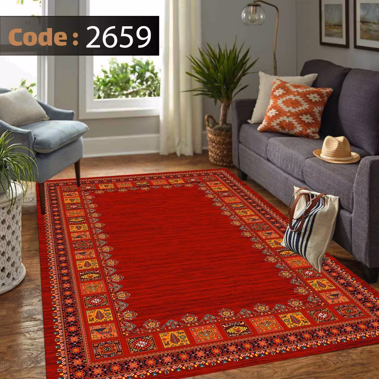 کاورفرش روفرشی دورکشدار گوشه لیفه ای لاکی ، آبی و متنوع کد 2659