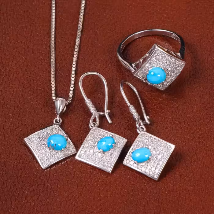 نیم ست فیروزه زنانه کد 30261 - جواهری مشاهیر