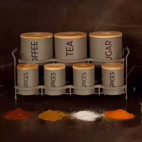 ست 7 پارچه پاسماوری طوسی پررنگ درب چوبی BVK 863115