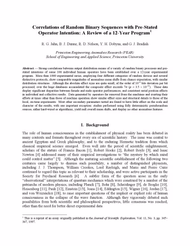 خرید و دانلود نسخه کامل کتاب Correlations of random binary sequences with pre-stated operator intention - from princeton engineering anomalies research (PEAR)