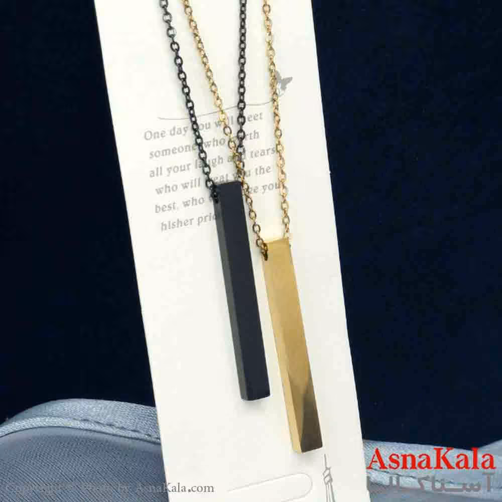 گردنبند مکعب عشق استیل مدل ست دونفره مستطیلی مشکی و طلایی کد GNB161410W