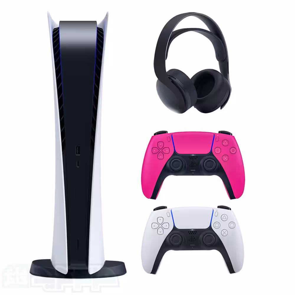 پلی استیشن 5 دیجیتال با دسته صورتی و هدست مشکی