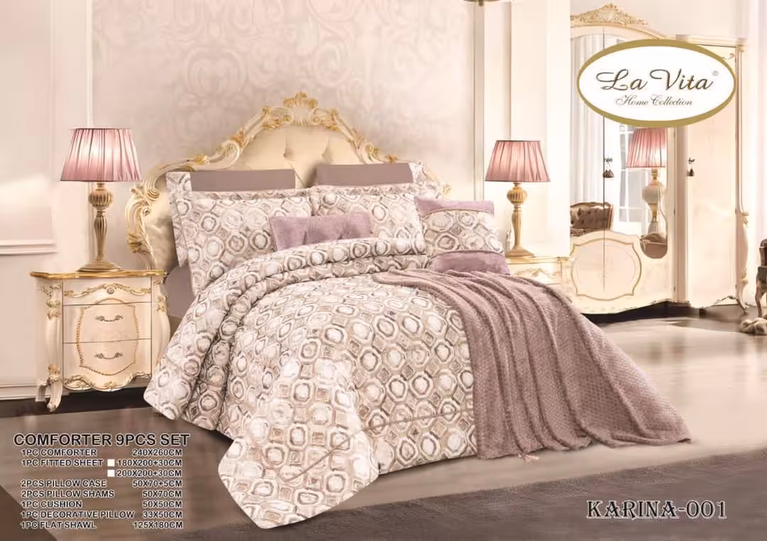 سرویس لحاف روتختی 2 نفره ترک برند لاویتا مدل KARINA   شال تخت کد 001