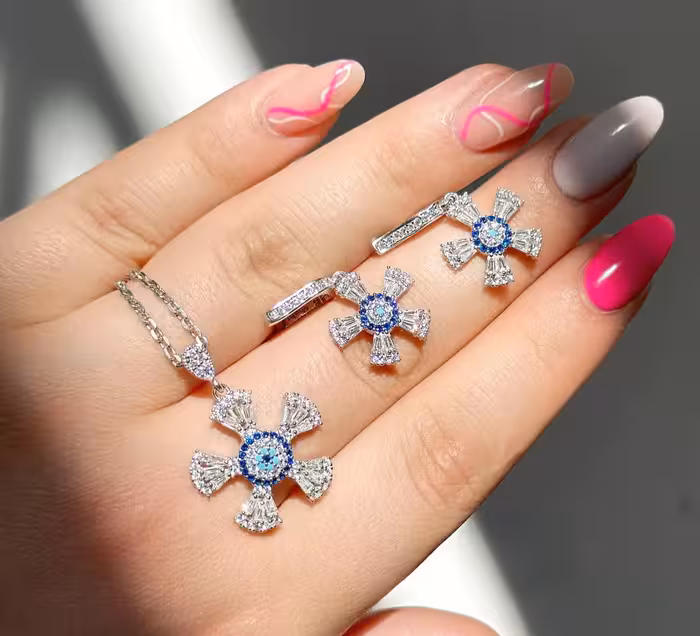 نیمست چشم نظر نقره جواهری کد 00364