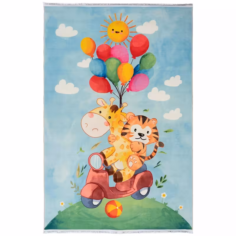 فرش کودک طرح بازی حیوانات کد 101241 آبی