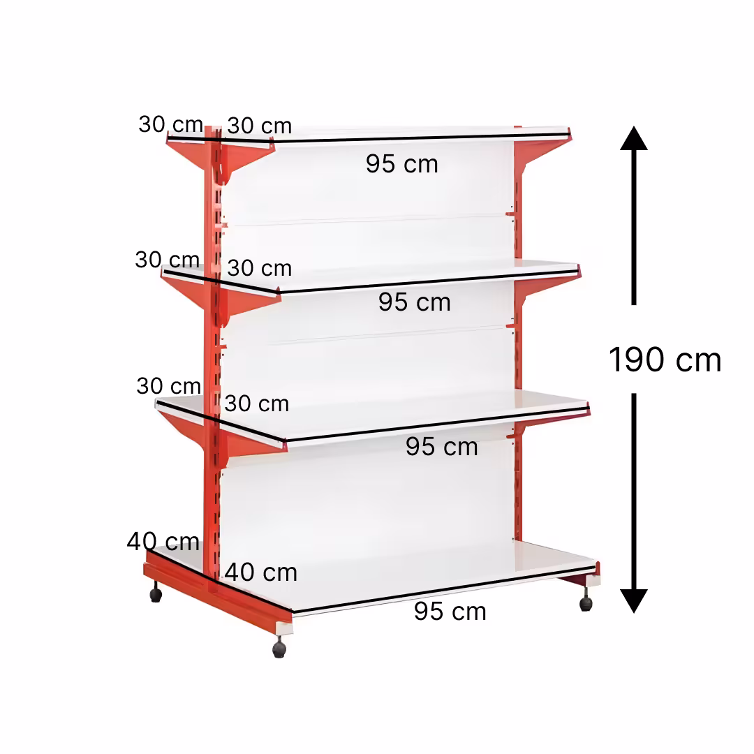 خرید و قیمت قفسه سوپری دو طرفه 4 طبقه 95x30 ارتفاع 190 - قفسه‌بندی وکیلی