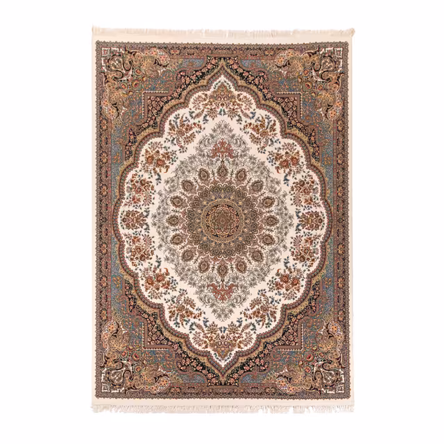 فرش ماشینی دنیای فرش طرح کومه ای رنگ زمینه کرم