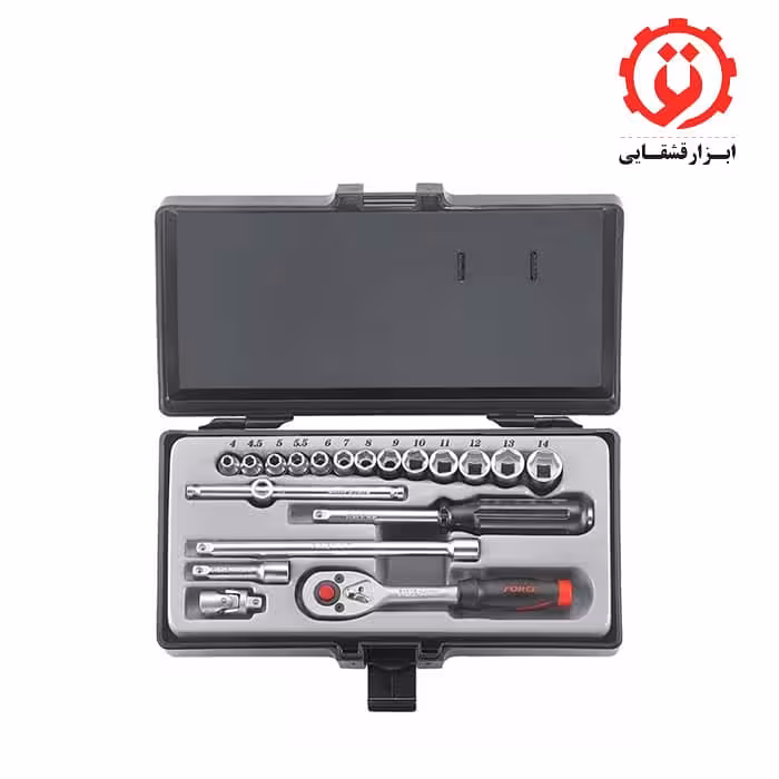 جعبه بکس 1/4 اینچ درایو 19 پارچه 6 پر فورس مدل 2203M-5