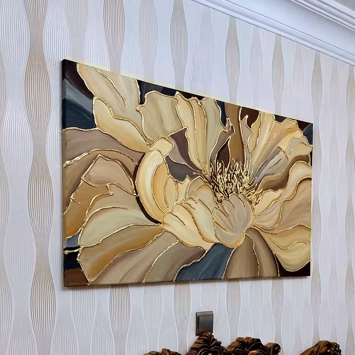 تابلو نقاشی ورق طلا طرح گل عروس نقش برجسته کد 290