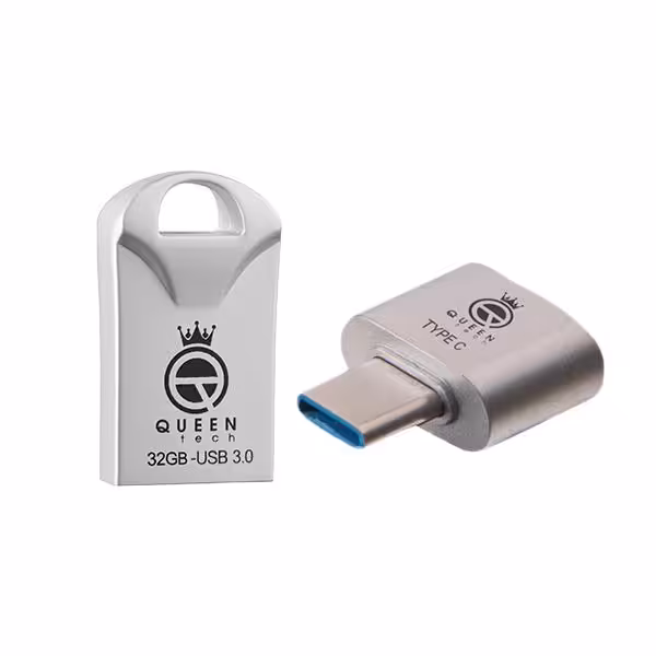 فلش مموری کوئین تک مدل RACE USB3 C-PLUS ظرفیت 32 گیگابایت به همراه مبدل USB-C OTG