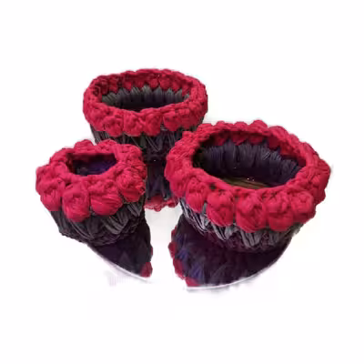 سبد قلاب بافی تریکو مدل گلدان لاله کد 23 مجموعه 3 عددی