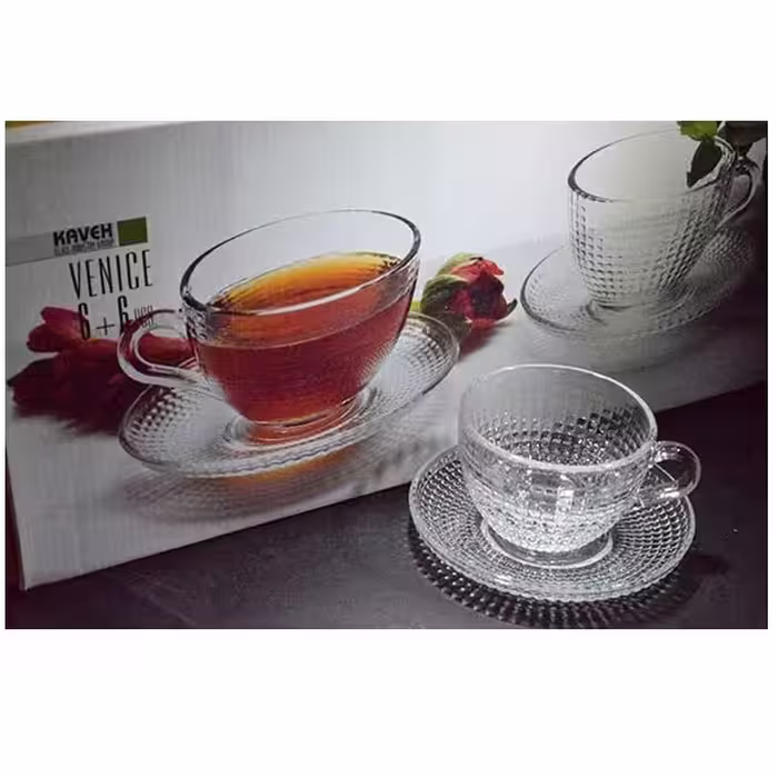 فنجان و نعلبکی بلور کاوه مدل ونیز کد 0032 بسته 6 عددی 