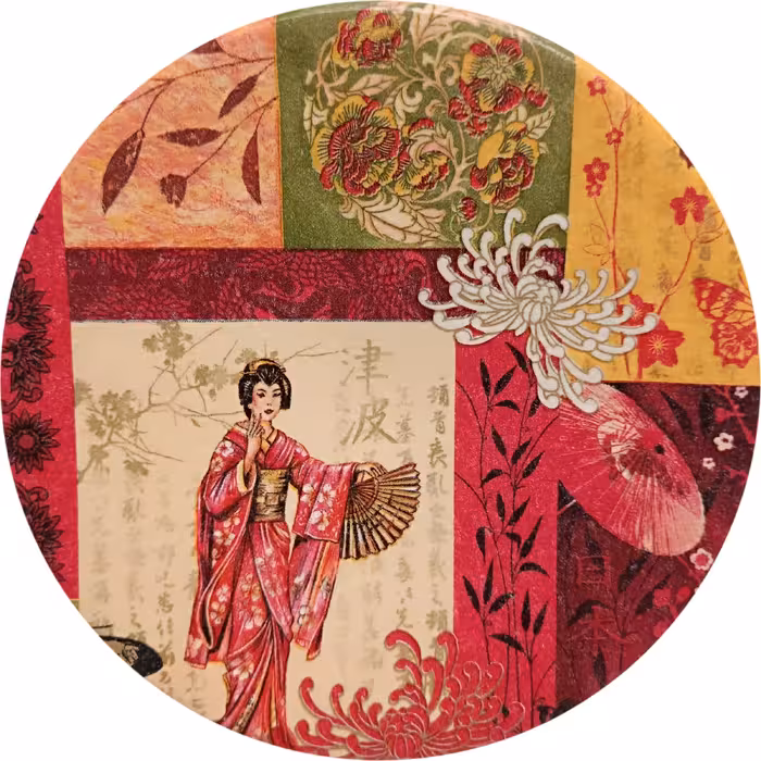 بشقاب دیوارکوب سفالی مدل بانوی ژاپنی کد 5 مجموعه 2 عددی