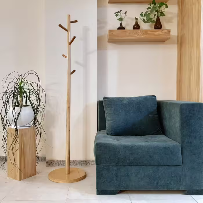 چوبلباسی ایستاده چوبی مدل سپیدار رنگ طبیعی چوب