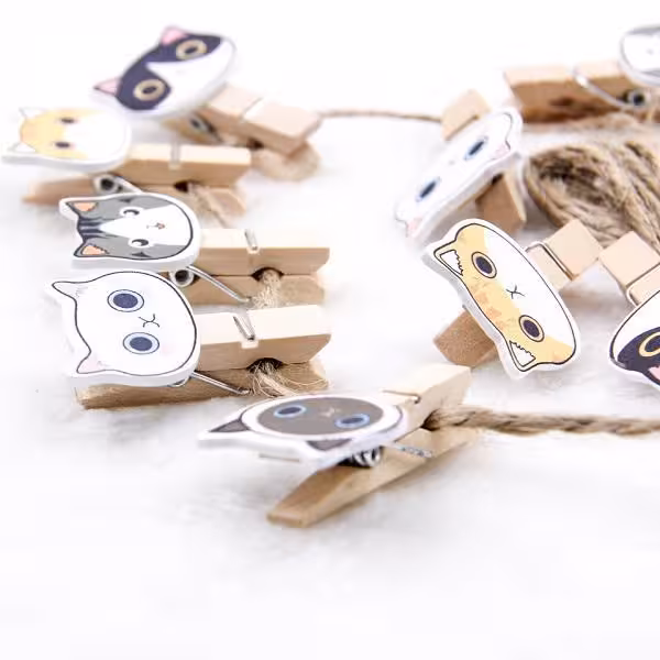 بسته 10 عددی گیره چوبی طرح گربه