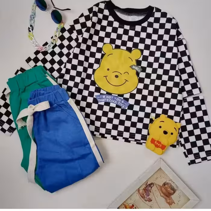 ست بلوز و شلوار وارداتی اسپورت دخترانه و پسرانه کیفیت کار تضمینی با تنخور شیک و عالی مناسب سن  5 الی 13سال