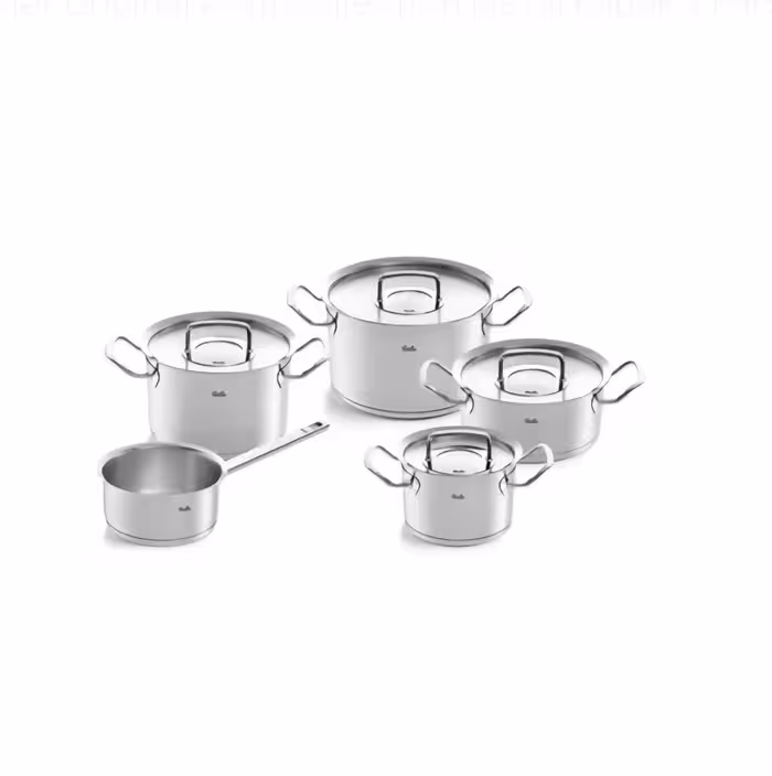 سرویس قابلمه استیل 9 پارچه برند Fissler آلمان مدل Original Profi درب استیل شیرجوش دار