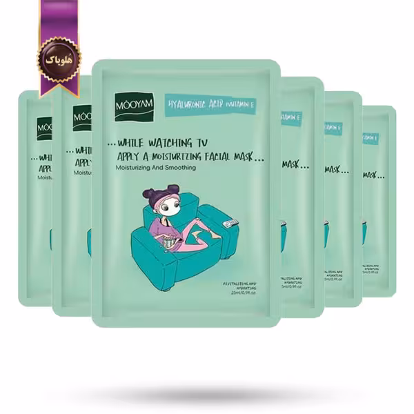 6 عدد ماسک صورت ورقه‌ ای مویام MOOYAM مدل هیالورونیک اسید و ویتامین ای Hyaluronic Acid Vitamin E پک 1 عددی (اورجینال)