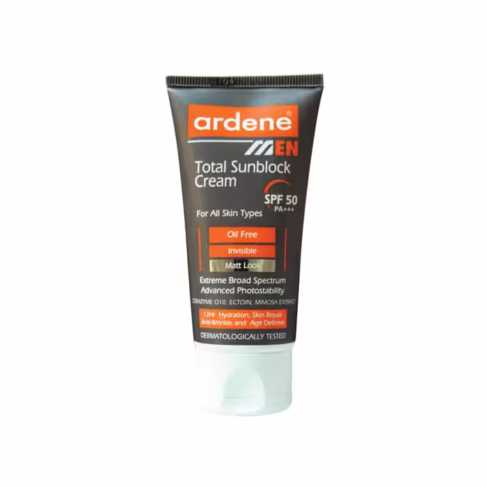 کرم ضدآفتاب بدون رنگ SPF50 چندکاره Total SunBlock آقایان آردن 50 میلی لیتر
