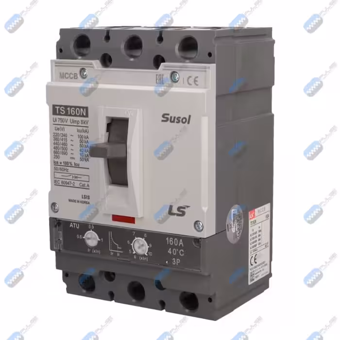 کلید 125 آمپر اتوماتیک کامپکت هیوندای (قابل تنظیم حرارتی/قابل تنظیم مغناطیسی) سه پل سری TS با کد TS160N ATU 125 3 _قدرت قطع 50KA_تنظیم حرارتی: 0.8 الی 1 و مغناطیسی: 5 الی 10_آمپر فریم 160