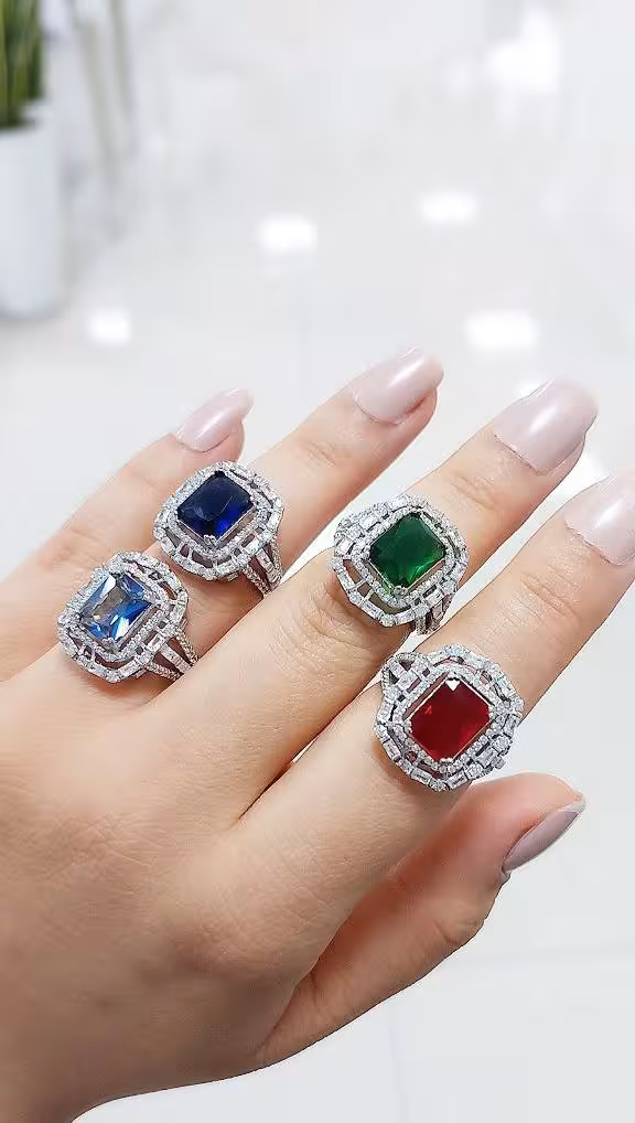 انگشتر سنگ رنگی جواهری نقره زنانه کد 10812
