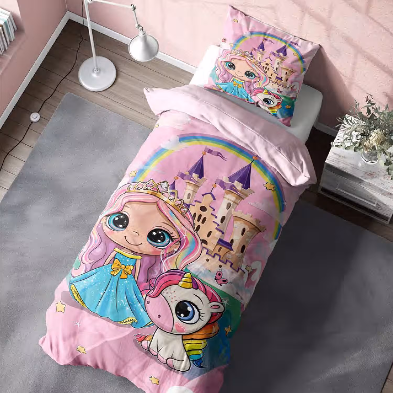 سرویس خواب کد M-8008 طرح اسب تک شاخ یکنفره 4 تکه